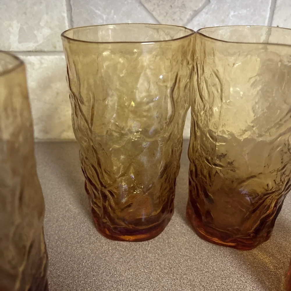 Set 4 Seneca Glass DRIFTWOOD Crinkle HIGHBALL Tumblers 5 3/4 - Picture 4 of 12
